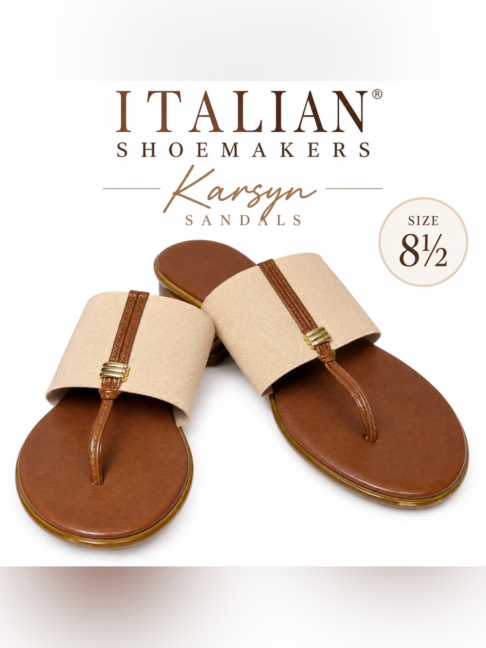 Italian Shoemakers Karsyn Sandals Beige Brown Elastic Thong Made Italy Sz 8.5